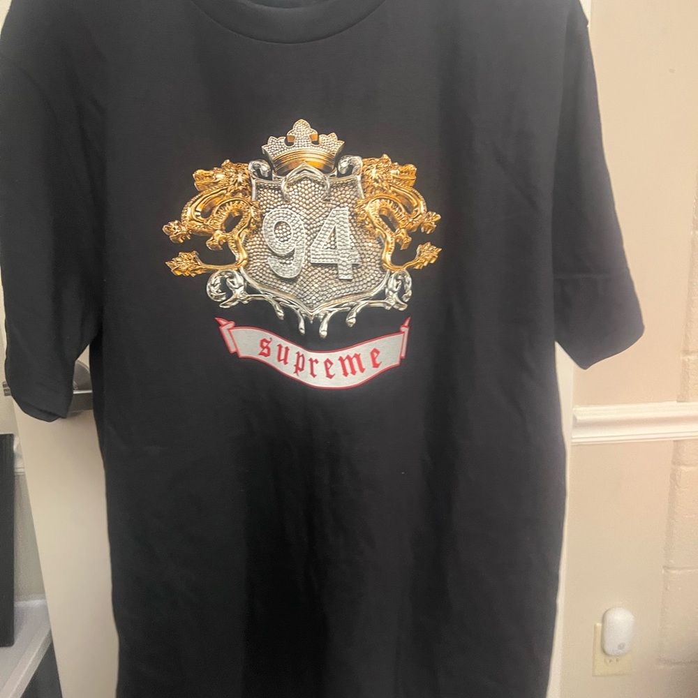 Supreme Black Tee with Gold and Silver Crest